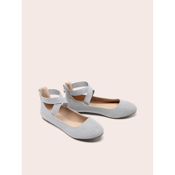 Dream Pairs Women Grey Faux Suede Flats Comfortable Elastic Ankle Straps Shoes - Picture 5 of 8